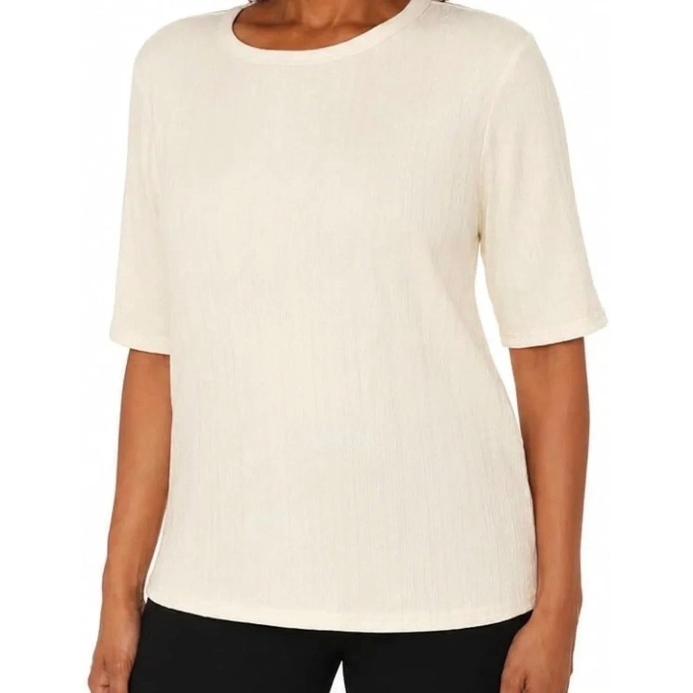 Mario Serrani Italy Ivory Elbow Sleeve Textured Pointelle Top •S• Capsule Luxury